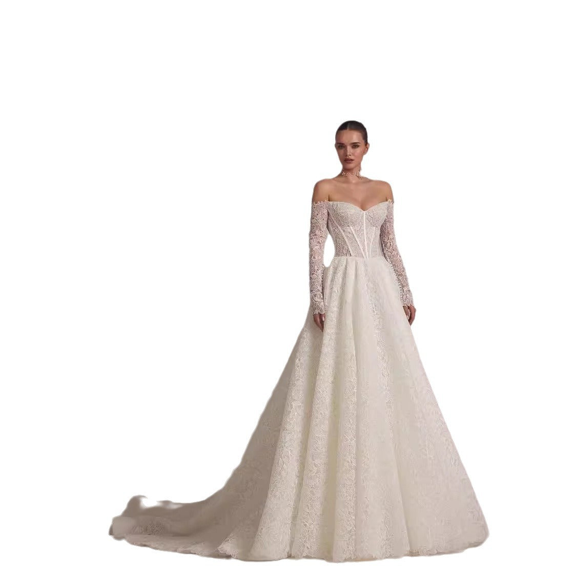 Bandeau main bride trail french style wedding dress