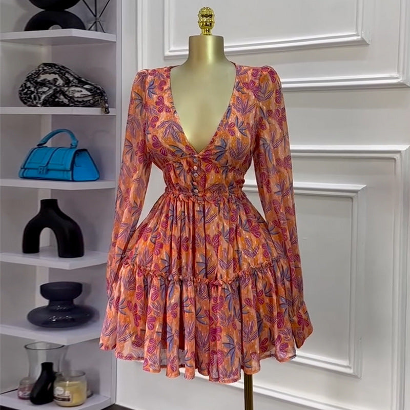 Sweet Floral V-Neck Slim Dress