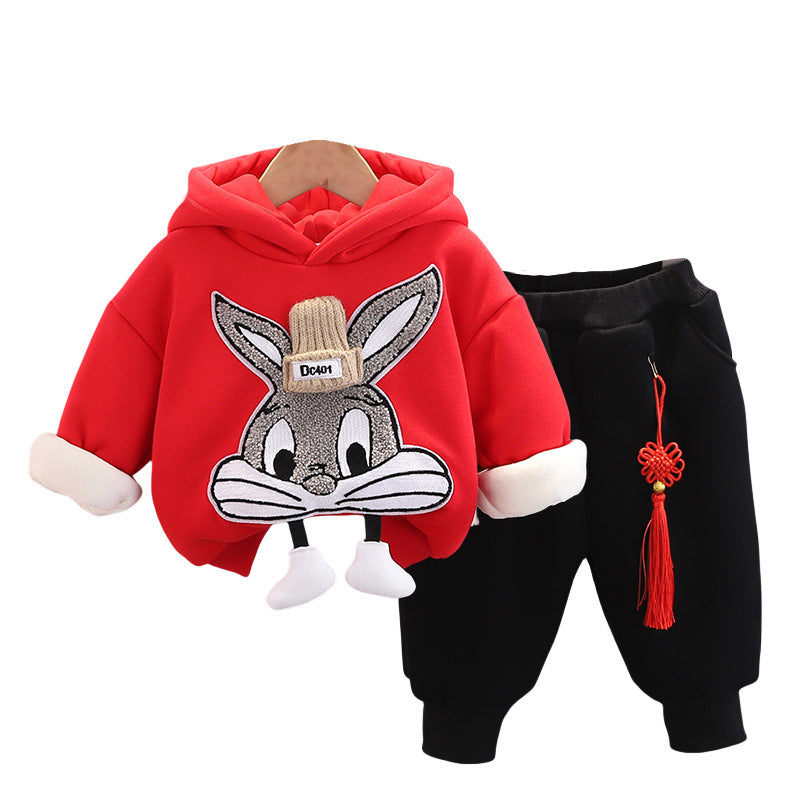 Cozy Rabbit Print Sweatshirt Set - Winter Two-Piece Outfit for Baby Boys (0-4 Years)