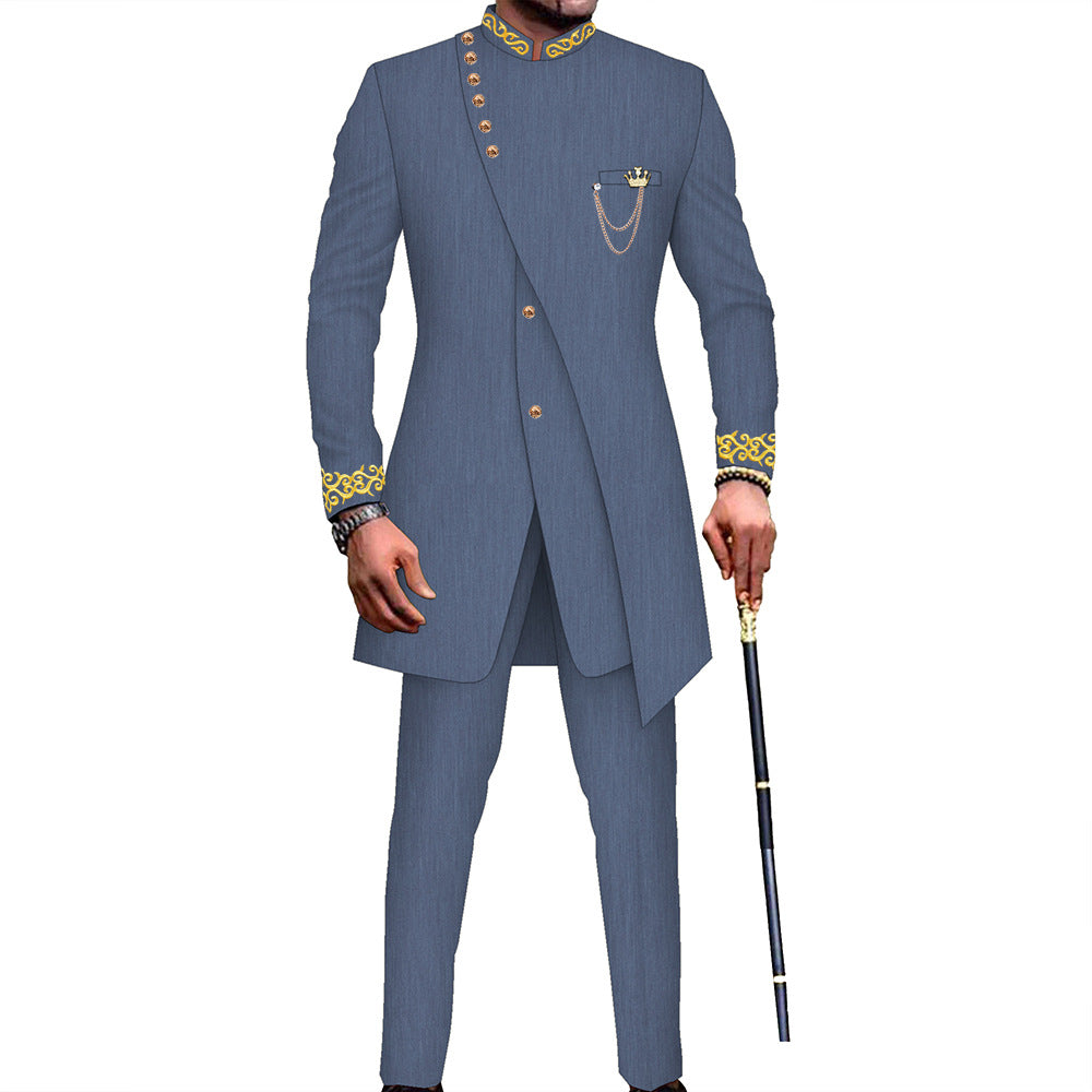 African Men's Slim Fit Two-Piece Retro Suit Midi Style (On Hand)