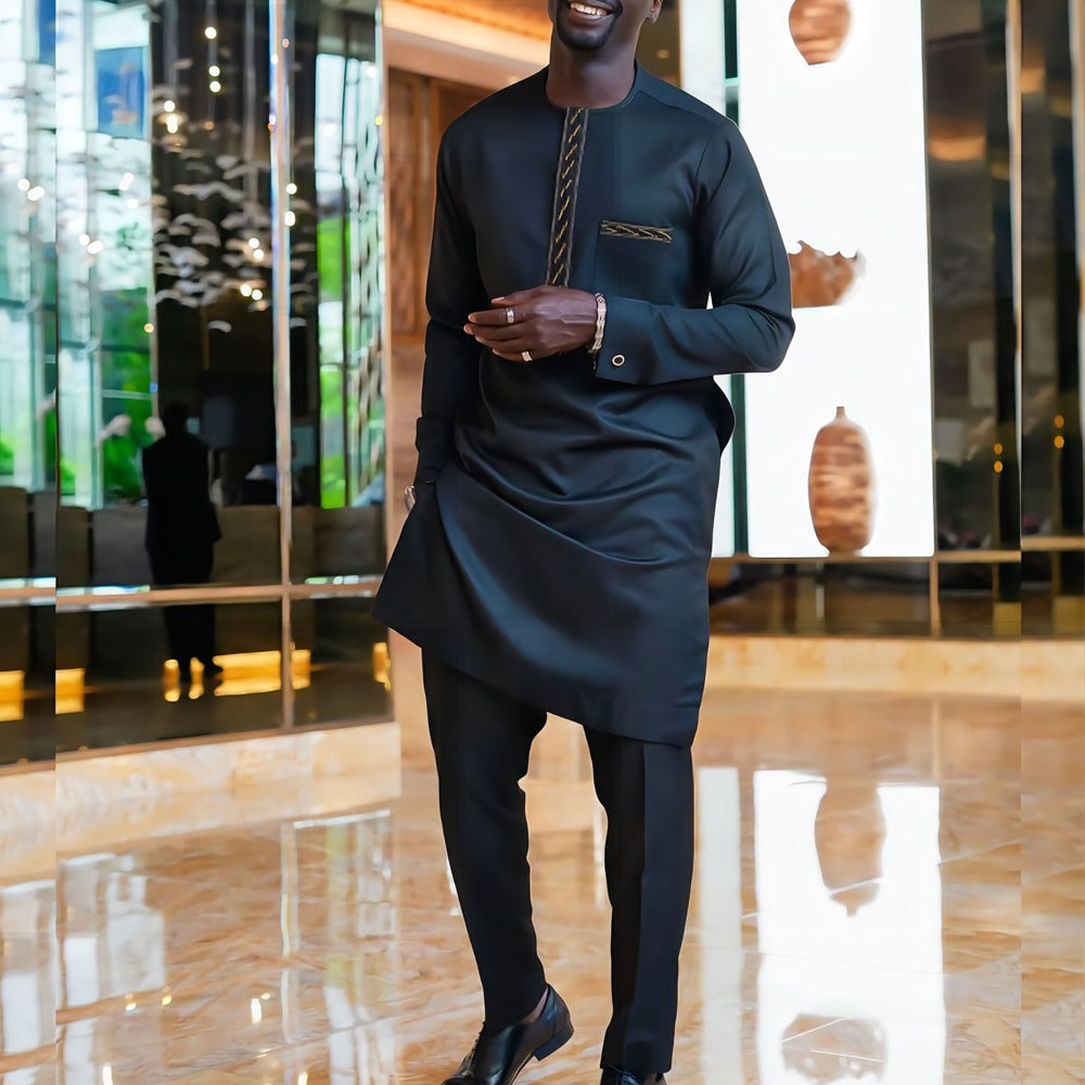 Men's 2-Piece African Ethnic Style Wedding Suit – Festive Solid Color Set