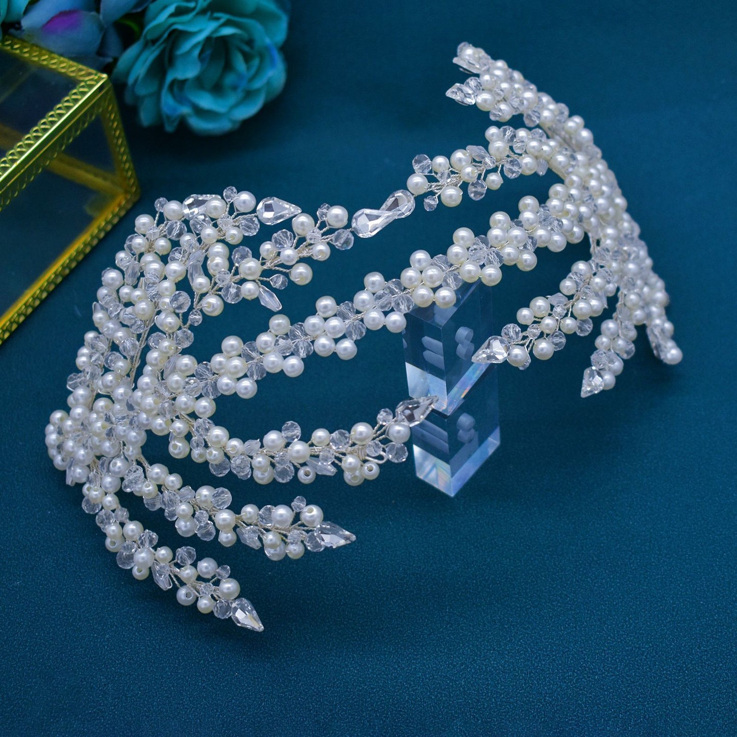 Bridal crystal pearl pressed styling wedding dress headband