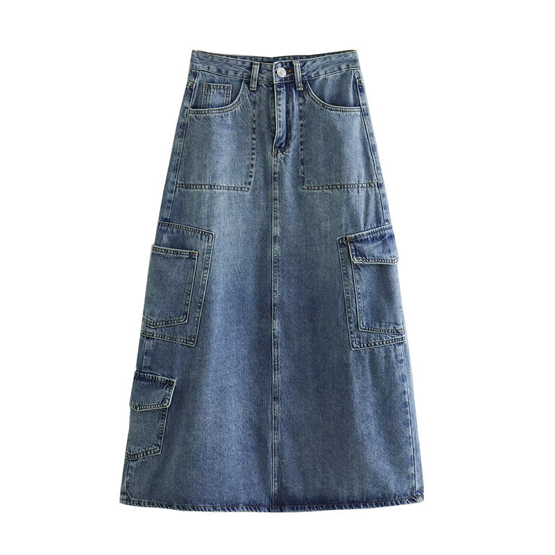 European & American Style A-Line Denim Skirt