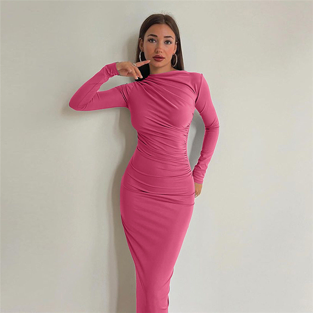 Slim, high-end solid color temperament long hip dress