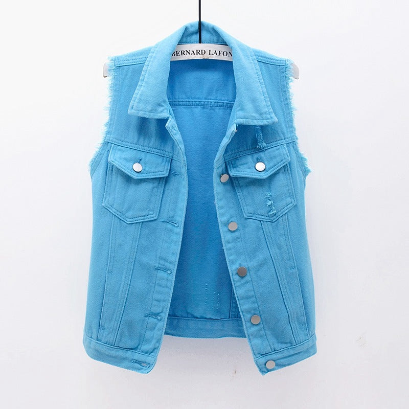 Multi-Color Ripped Denim Vest