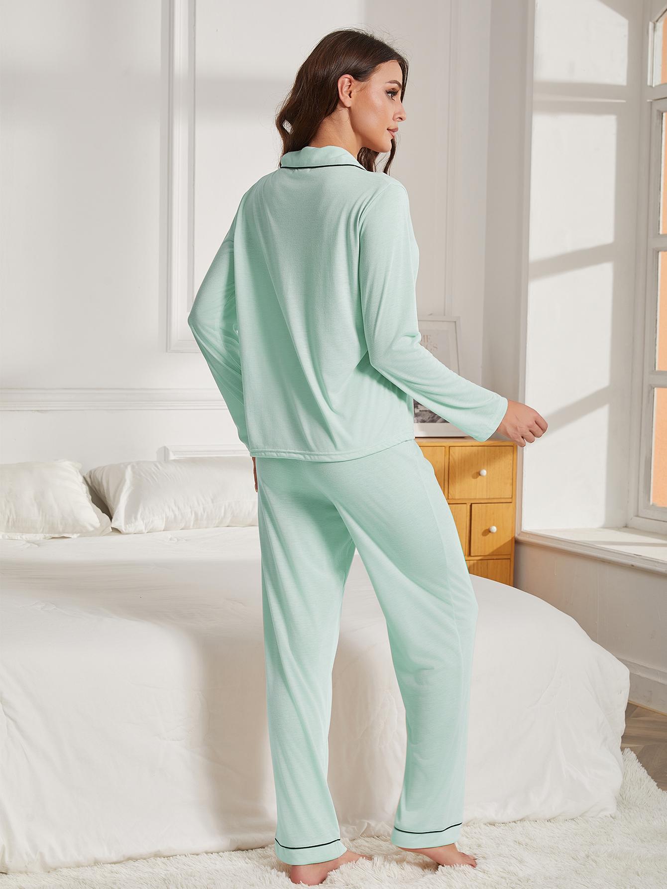 Women's solid color cardigan long-sleeved loungewear