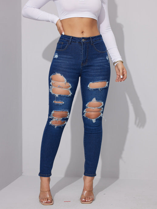 Stretch thin ripped new fashion trousers jeans