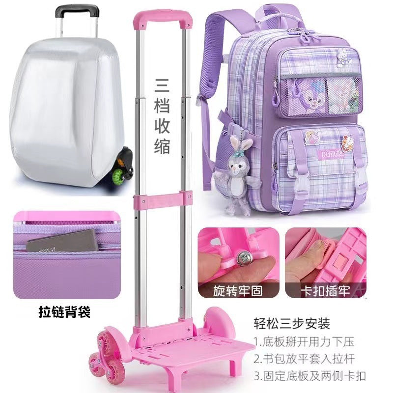 Girls' Large Capacity Trolley School Bag with Spine Protector