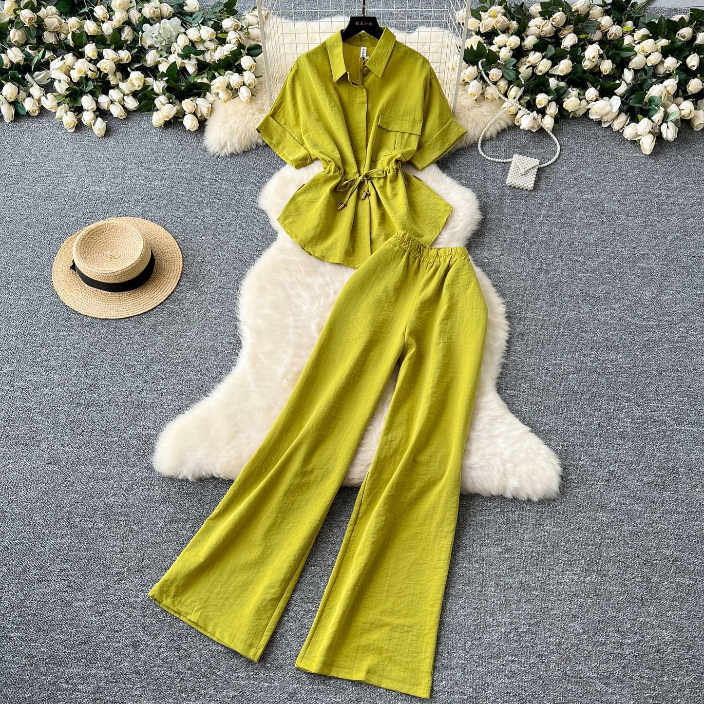 Lace-Up Waist Two-Piece Set