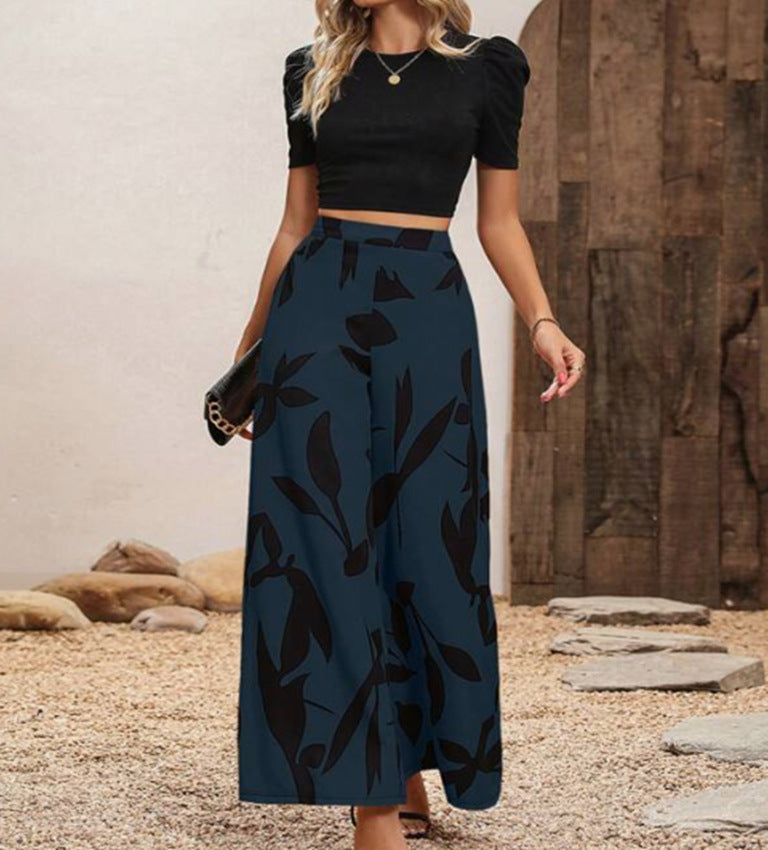 Summer Temperament Elasticated Waist Wide-leg High-waisted Thin Trousers