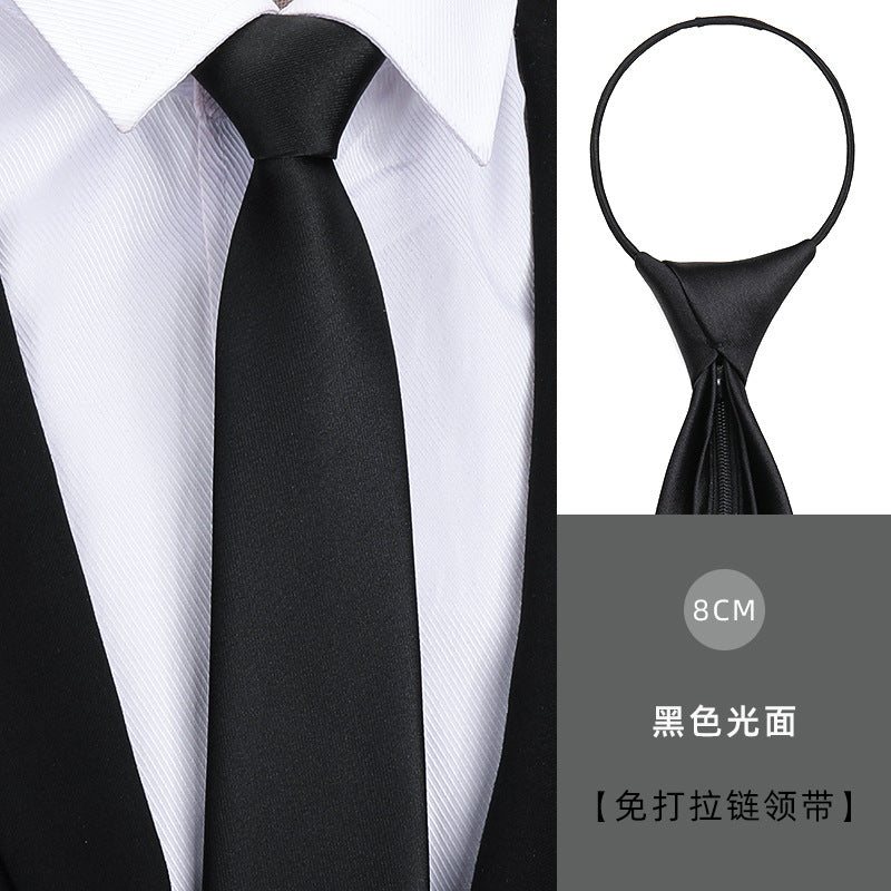 Tie men's formal wear business black glossy narrow zipper professional wedding groom korean zipper hand tie
