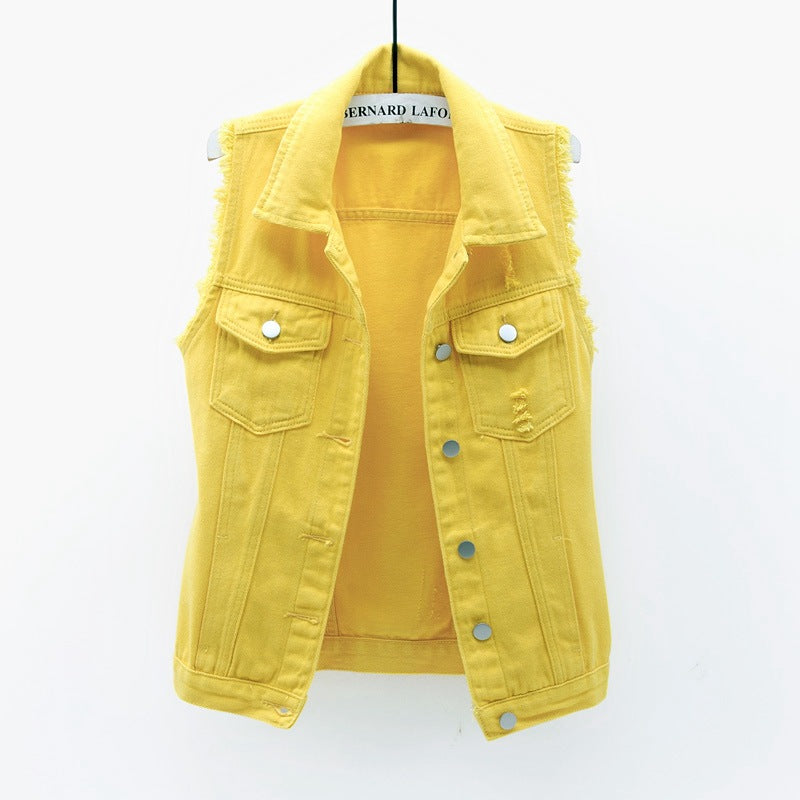 Multi-Color Ripped Denim Vest