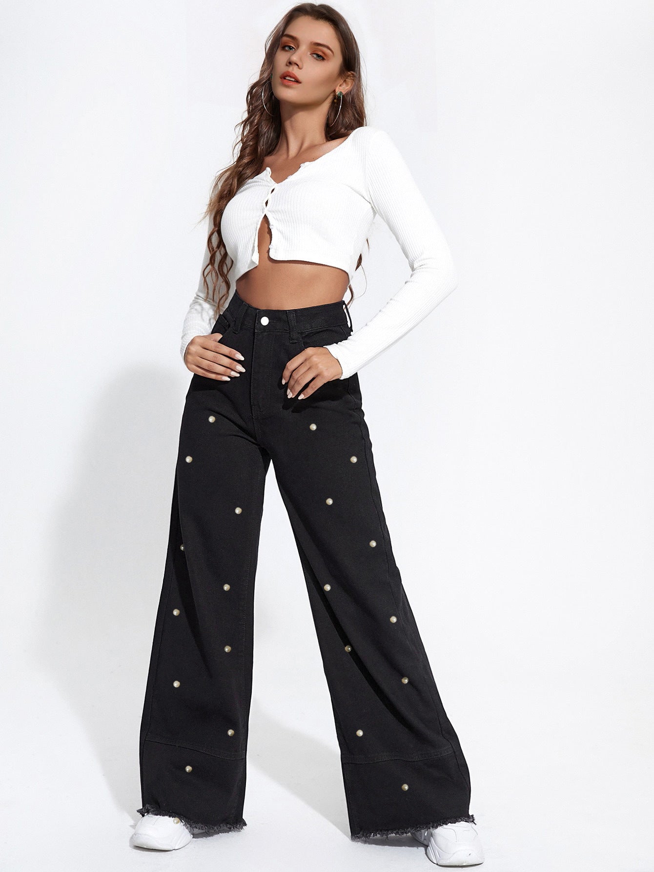 Sense Pearl Black Raw Trim Stitched Pants