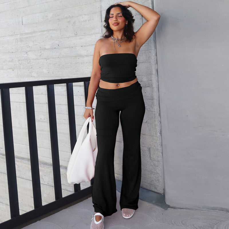 Solid Color Bandeau Top Bell Pants women's Slim Suit