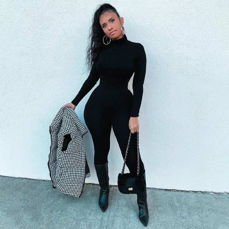 Skinny long-sleeved fleece jumpsuit