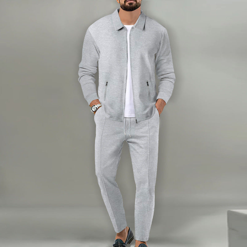 Men's Fall Waffle Knit Slim Cardigan Jacket Set