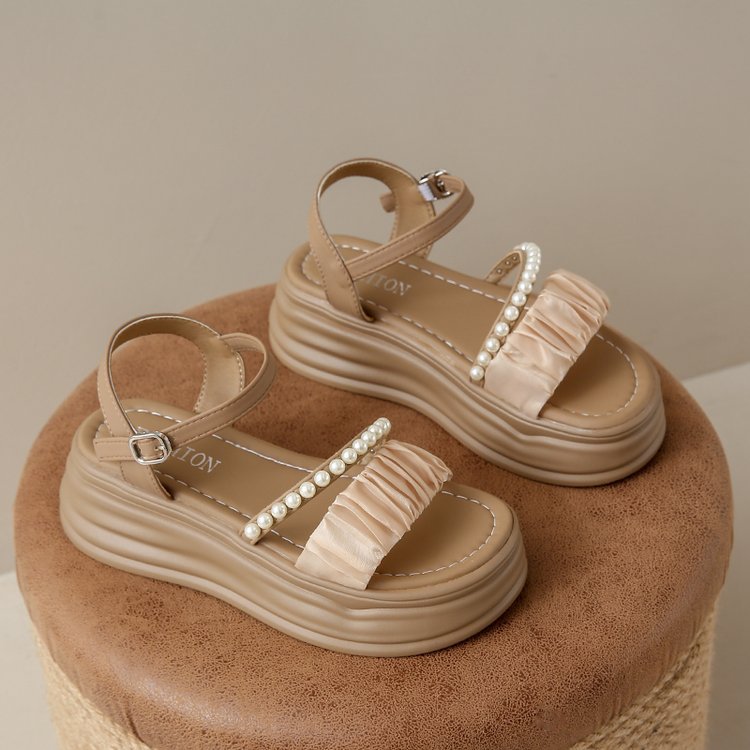 Pearl-Accent Thick-Soled Sandals