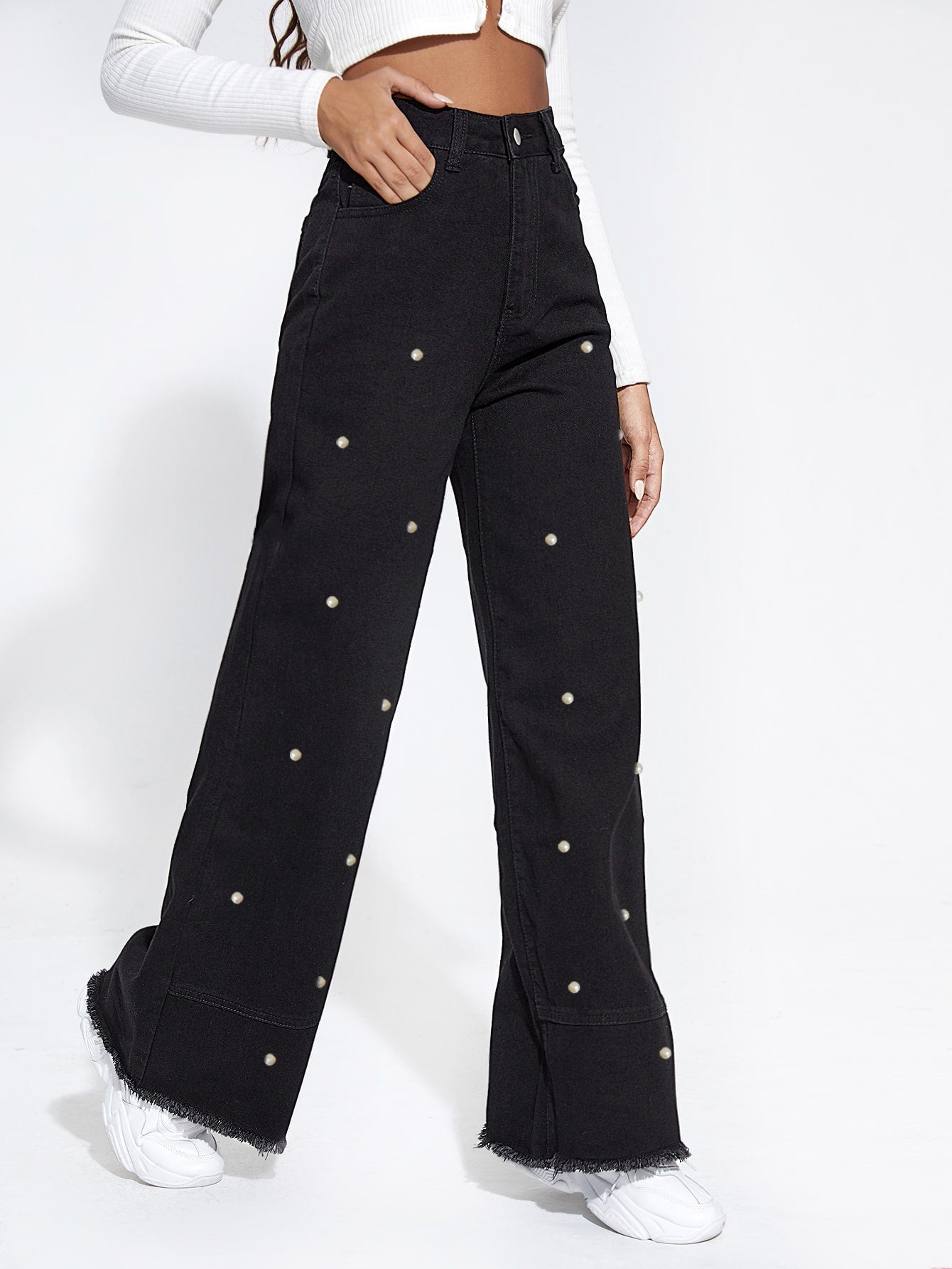 Sense Pearl Black Raw Trim Stitched Pants