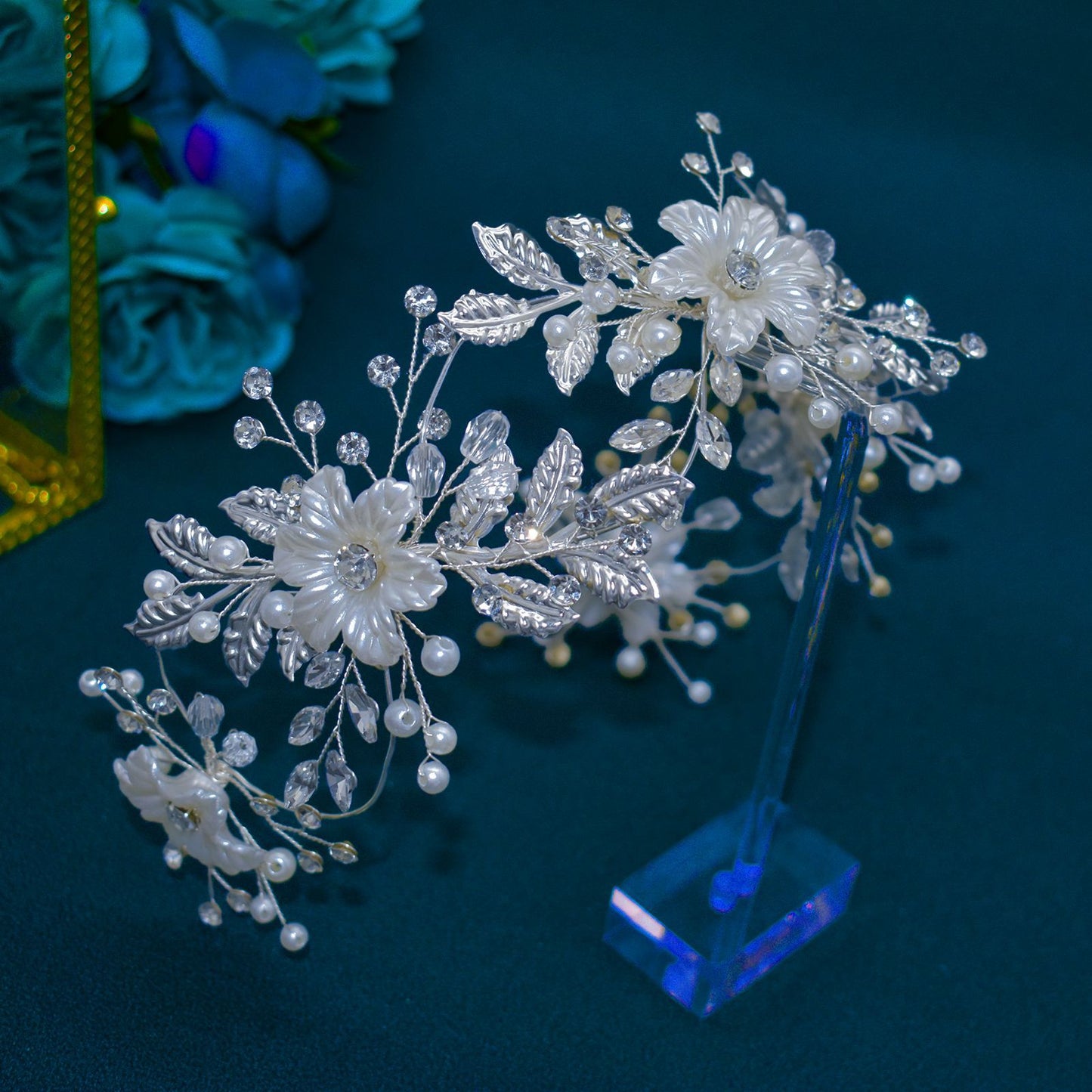 Bride handmade rhinestone flower headband