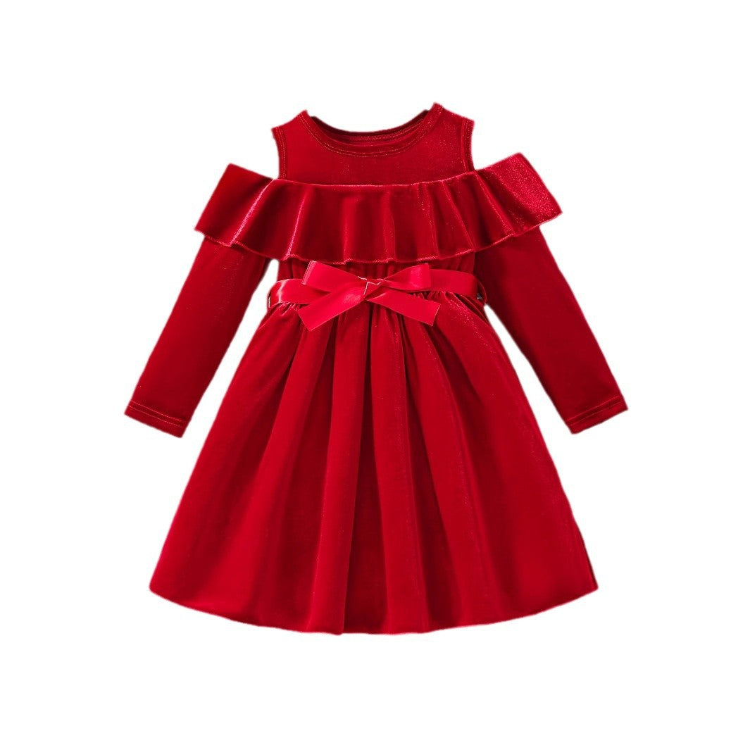 Girls' Festive Red Flannel Dress