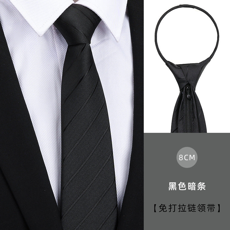 Tie men's formal wear business black glossy narrow zipper professional wedding groom korean zipper hand tie