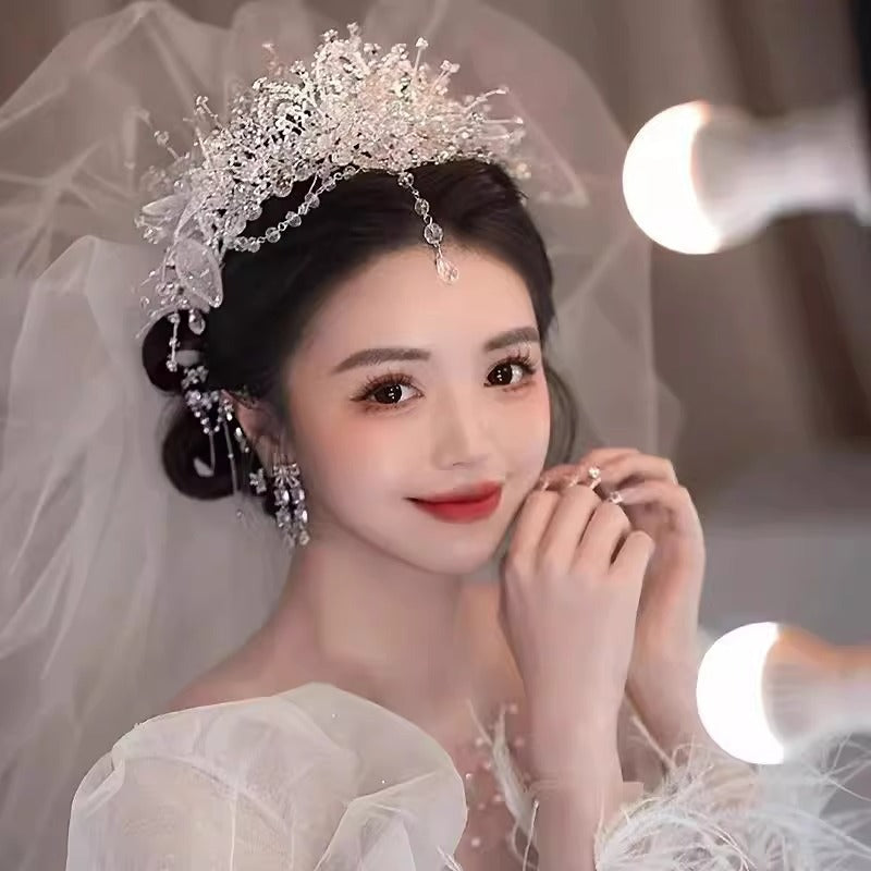 Crown tiara, bridal crystal eyebrow pendant, wedding dress, headband