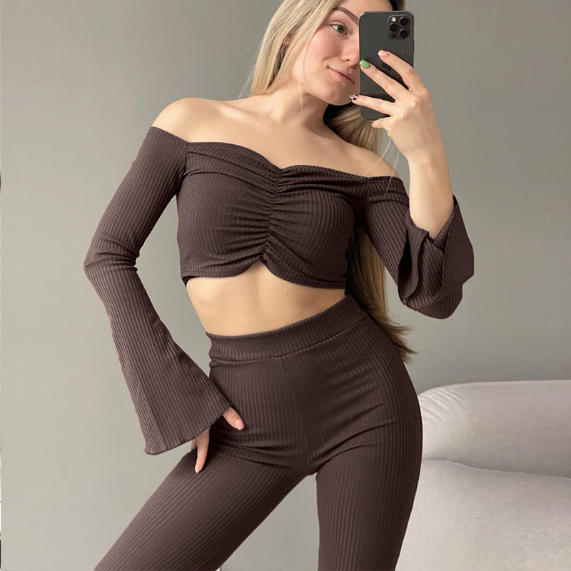 One-shoulder long sleeves slim flared jump suit
