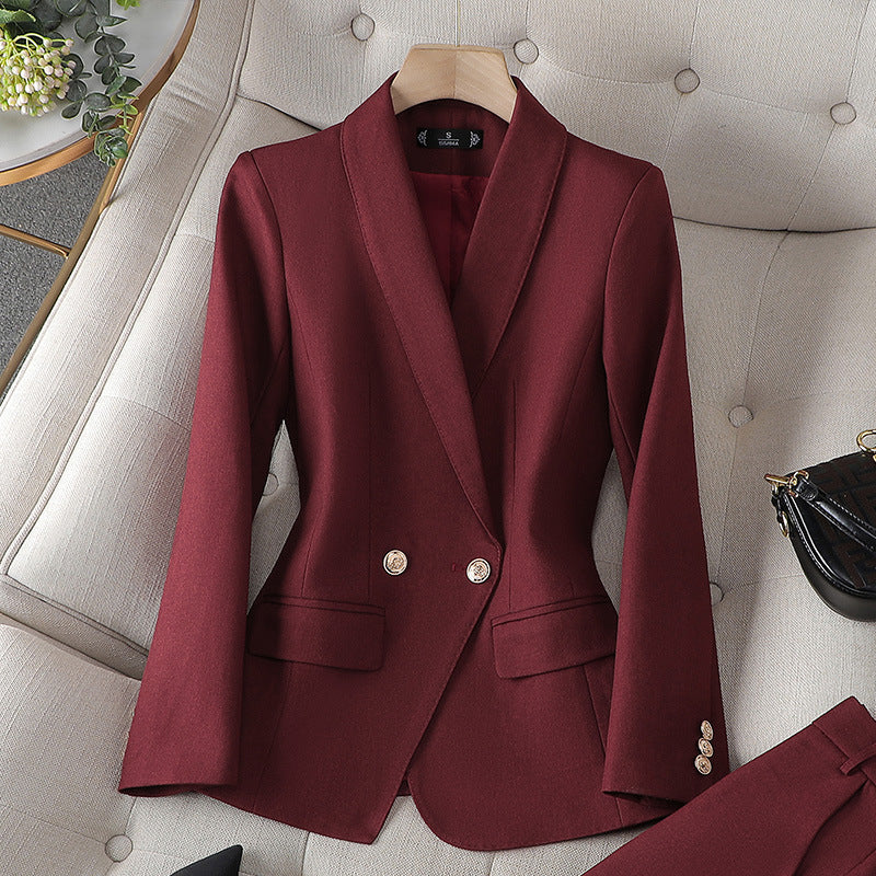 Women's Burgundy High-End Blazer Suit Set