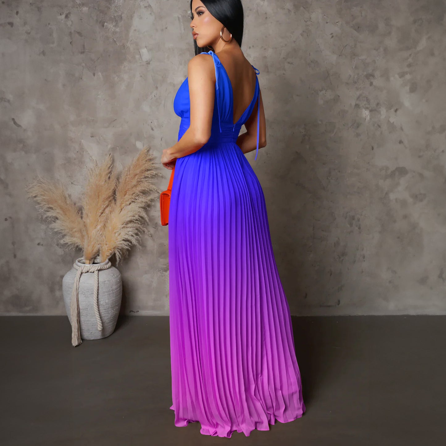 Summer Slip Backless Sexy Lace Gradient Long Dress