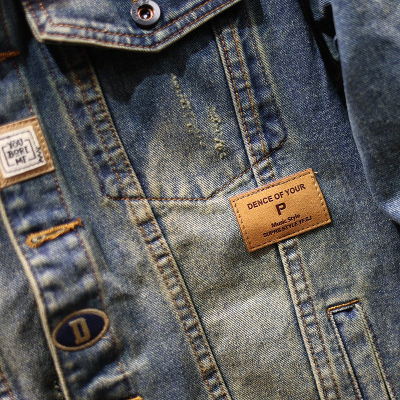 Men’s Vintage Loose Denim Jacket – High-End American Style Coat