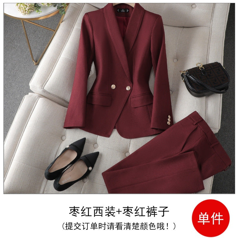 Women's Burgundy High-End Blazer Suit Set