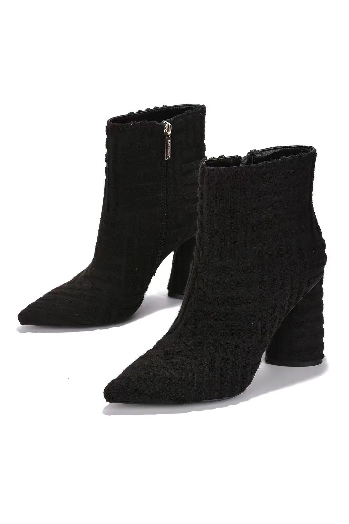 Sexy Block Heel Booties with Pointed Toe and Side Zipper: Autumn and Winter Women's Plus Size High Heel Fur Martin Boots