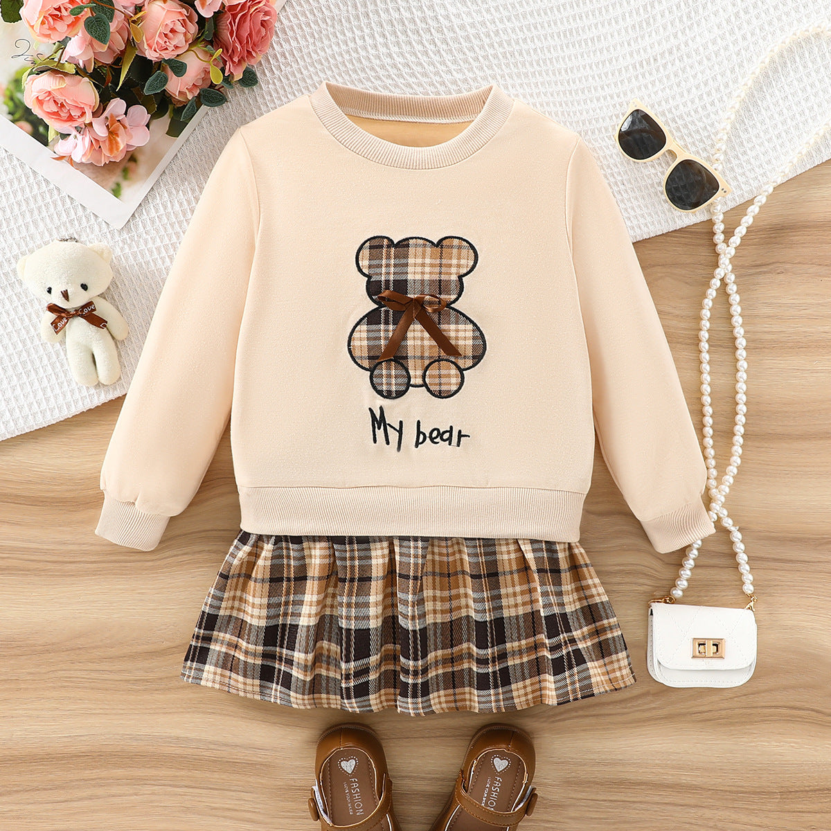 Teddy Bear Sweatshirt & Skirt Set