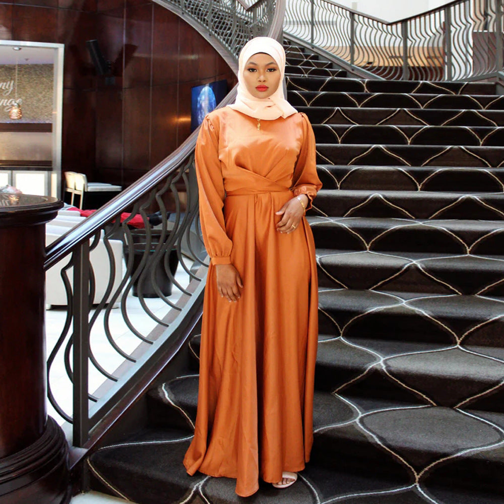 Muslim Hui Solid Color Robe and Ankle Dress abaya