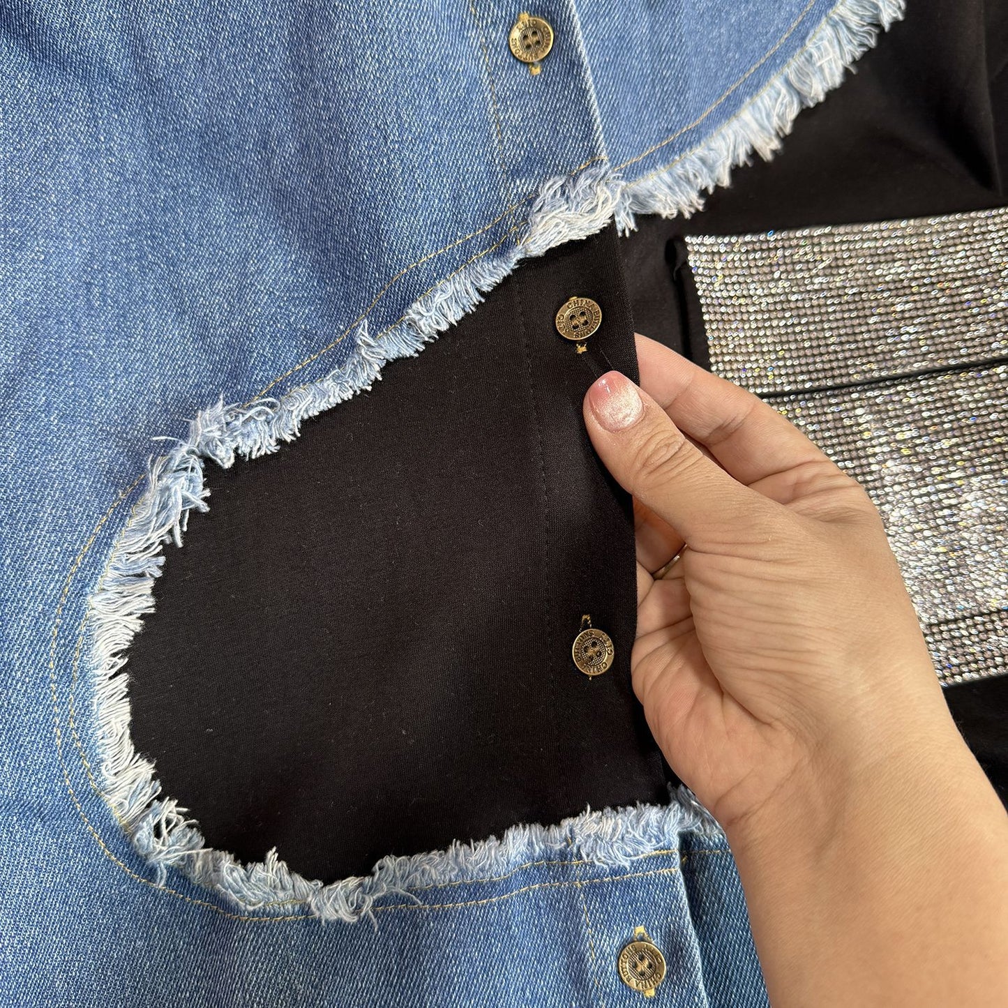 Retro Contrast-Stitch Denim Set
