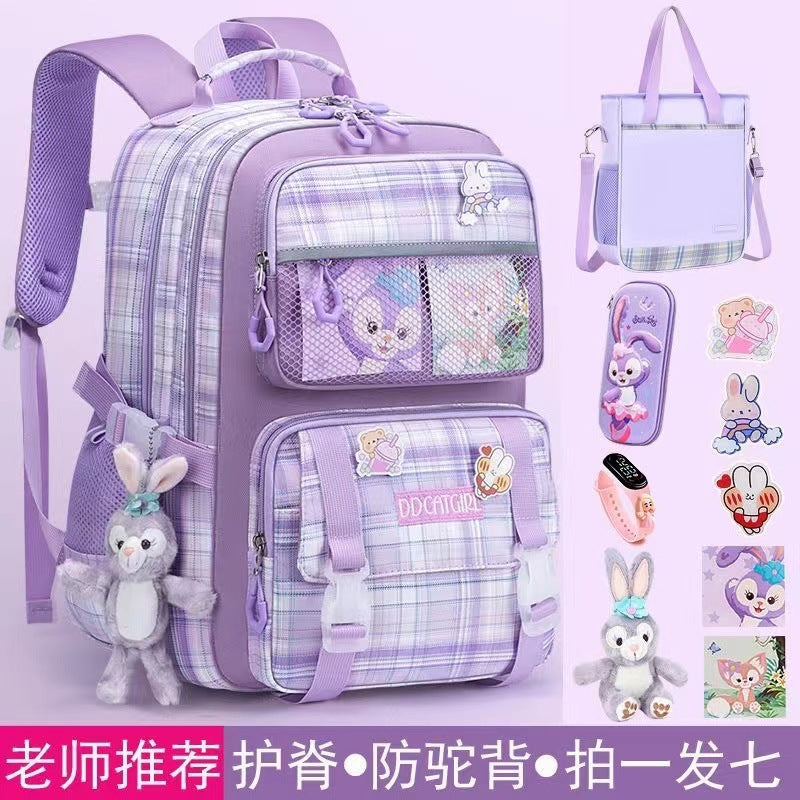 Girls' Large Capacity Trolley School Bag with Spine Protector