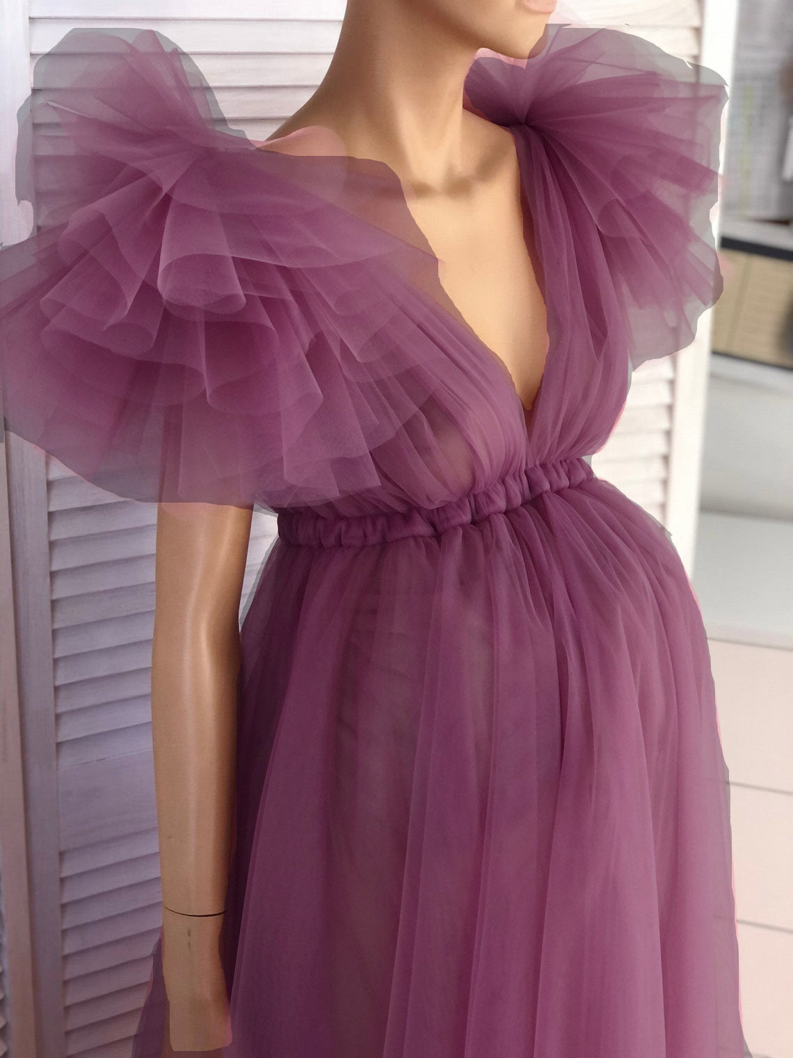 Floral Mesh Maternity Gown