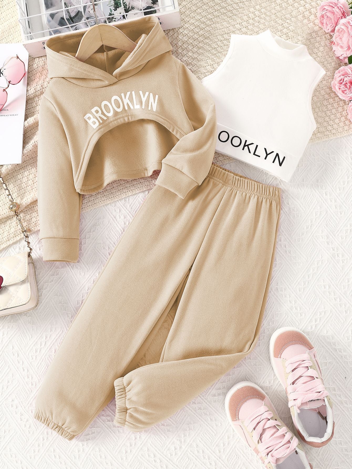 Stylish Spring Outfit Set for Girls Hoodie + Vest + Comfy Trousers (On Hand)