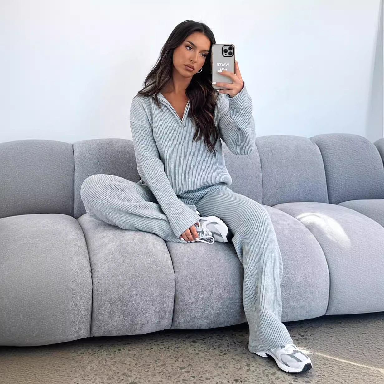 Autumn/Winter Two-Piece Knitted Sweater Set (On Hand)