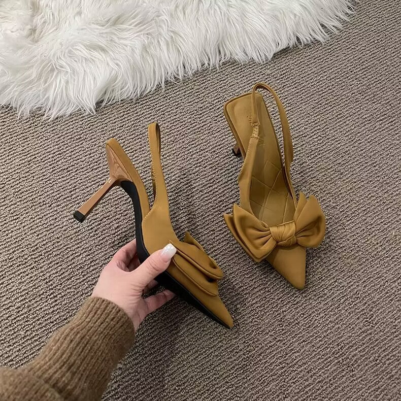 French High Heels Niche Baotou Bow Sandals: Fairy Stiletto Pointed Toe Shoes