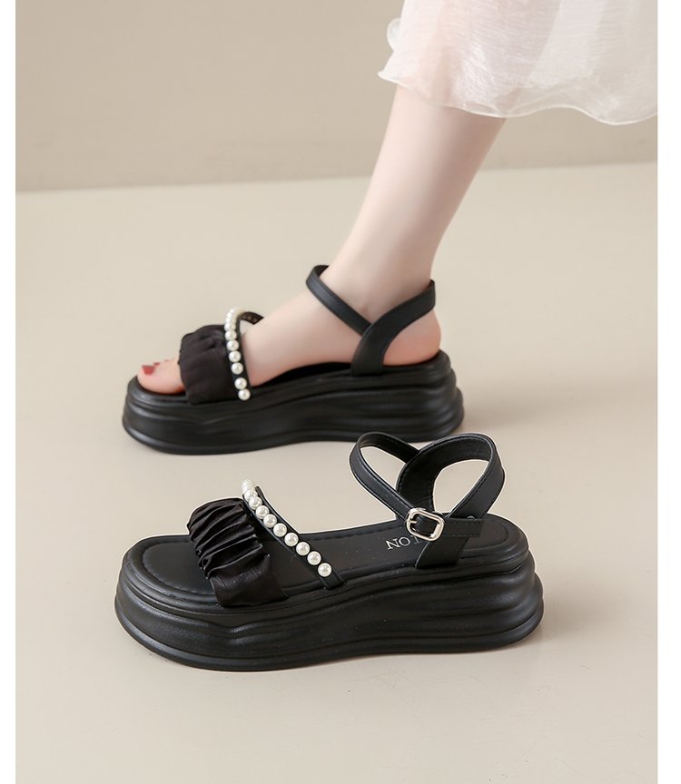 Pearl-Accent Thick-Soled Sandals