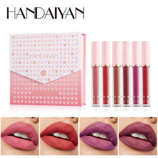 Lip Gloss Set Liquid Matte Handaiyan Lipstick Non-Stick Cup Non-Fade 6 Lip Gloss Set