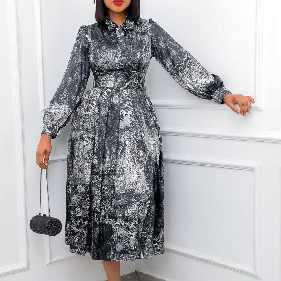 Elegant High-Waist Print Banquet Dress