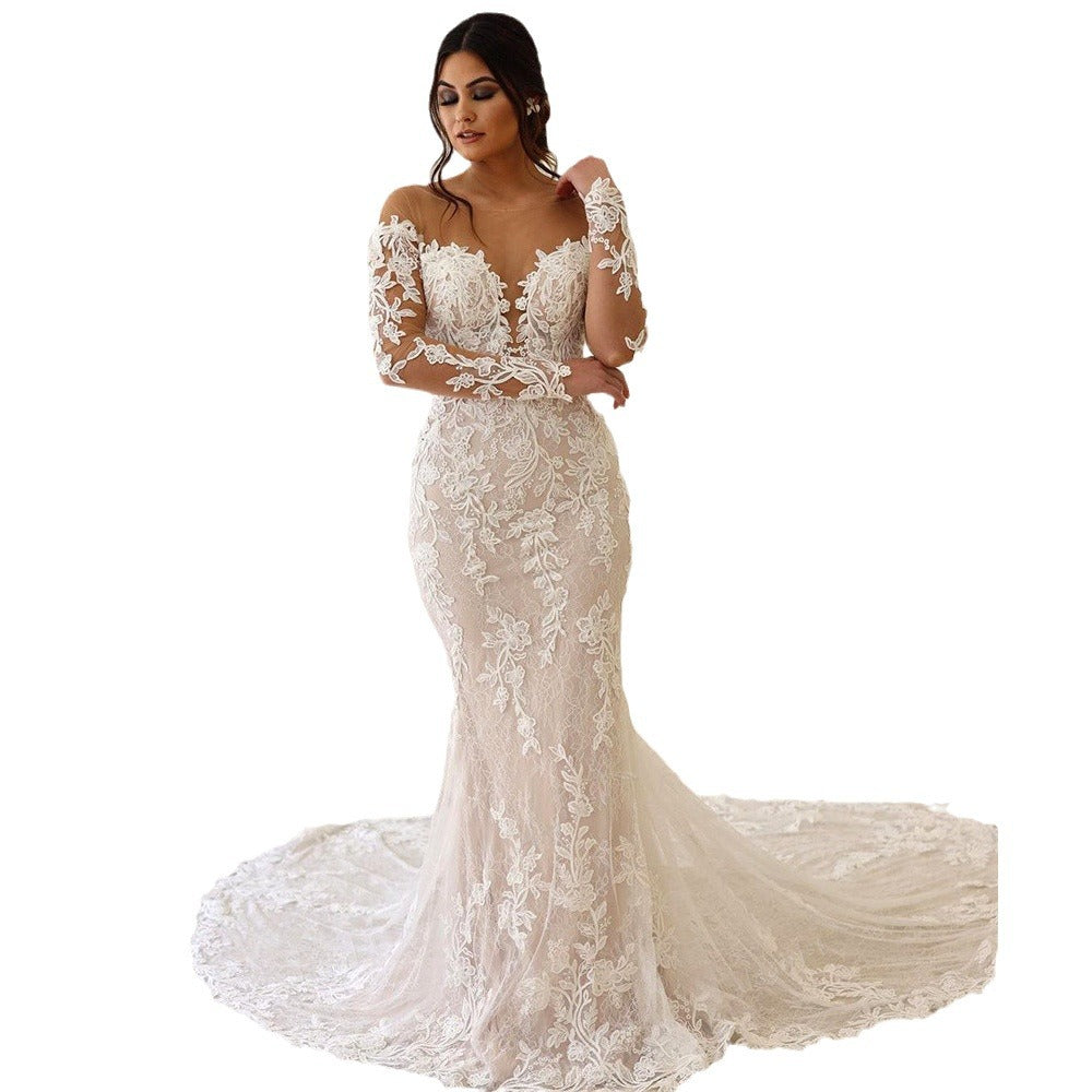 V-neck bandeau main bride slim fishtail light plus size wedding dress