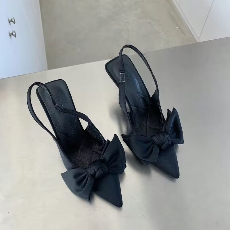 French High Heels Niche Baotou Bow Sandals: Fairy Stiletto Pointed Toe Shoes