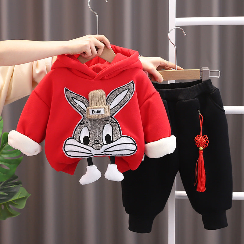 Cozy Rabbit Print Sweatshirt Set - Winter Two-Piece Outfit for Baby Boys (0-4 Years)