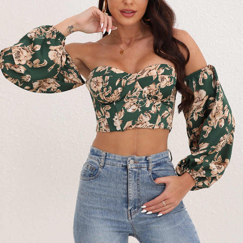 Shapewear herringbone corset, sexy off-the-shoulder short crop top