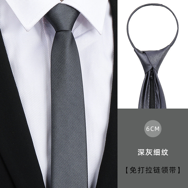 Tie men's formal wear business black glossy narrow zipper professional wedding groom korean zipper hand tie