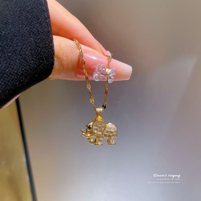 Titanium Steel Light luxury micro-inlaid three-dimensional elephant necklace