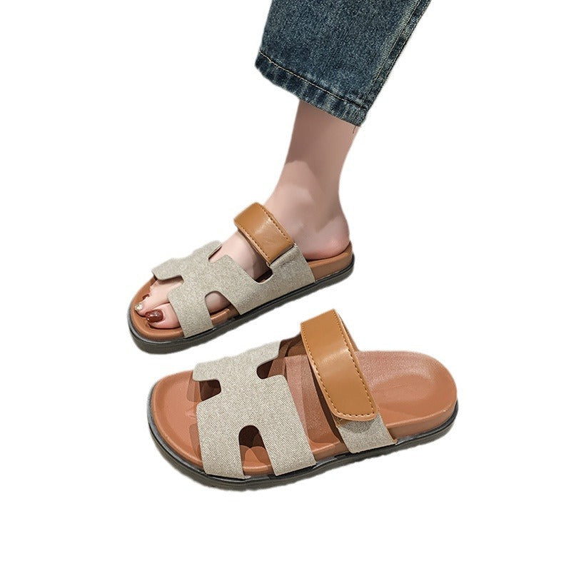 Thick-Soled Color-Blocked Velcro Sandals
